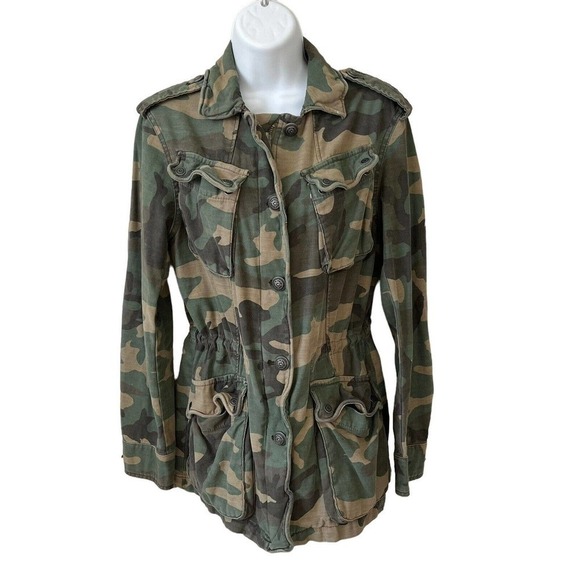 𝅺FREE People Not Your Brothers Faded Green Camo Print Surplus Shacket Jacket XS - Picture 6 of 14